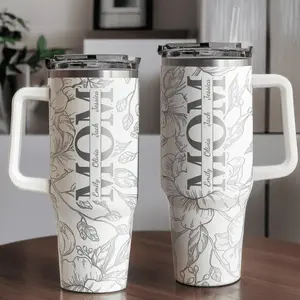 Personalized Floral Mom Tumbler: Custom Kid's Names, 12,20,30,40oz Stainless Steel