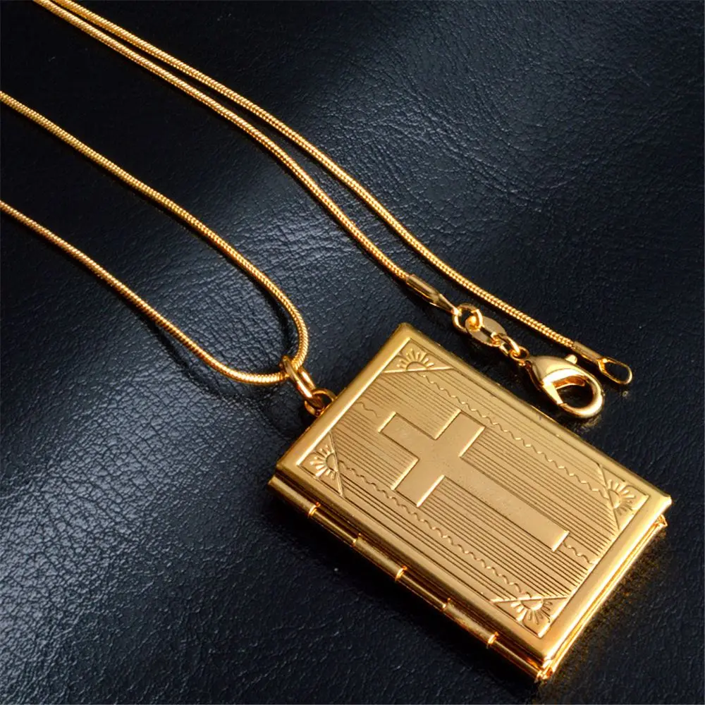 Cross Bible Christian Locket Necklace - Jesus Crucifix, Church, Christ