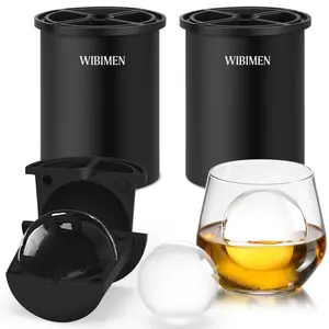WIBIMEN Crystal Clear lce Ball Maker Set-2 PackStainlessSteel & Silicone Molds, Black & White ReusableRound lceSphere Trays for Whiskey, Cocktails & Party Drinks