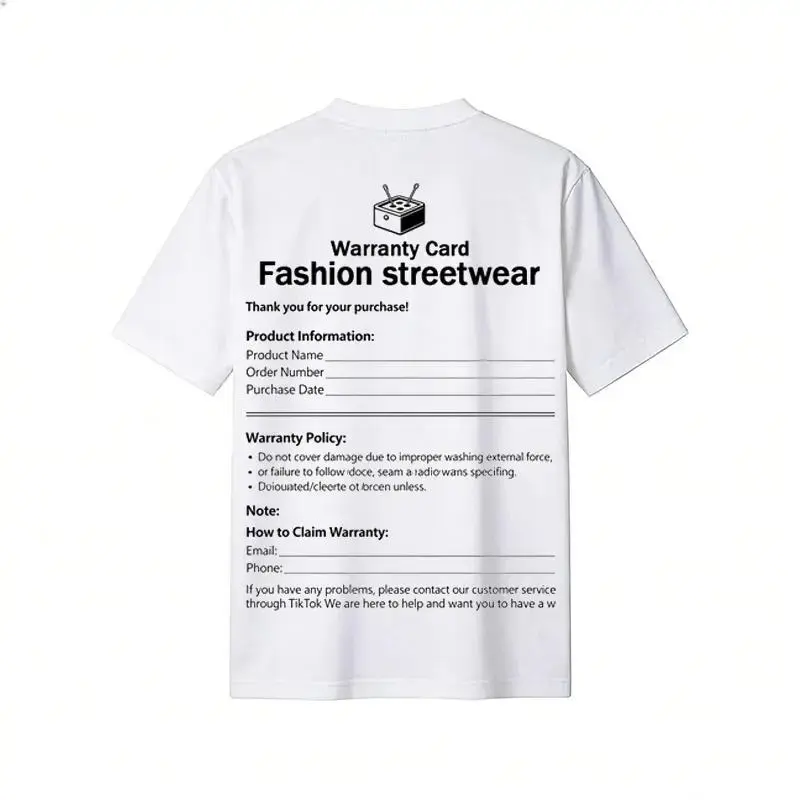 Our T-shirts and product online warranty cards Our T-shirts and product online warranty cards