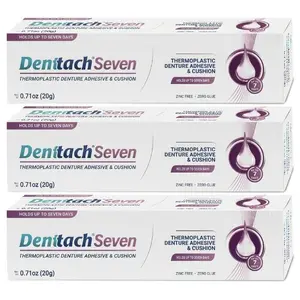 Denttach Denture Adhesive, Thermoplastic Denture Adhesive, Cushion and Reliner, Comfortable, Secure Denture Grip for Up to 7 Days, Non Glue, Zinc Free, Long Holding Denture Reliner (Pack of 3)