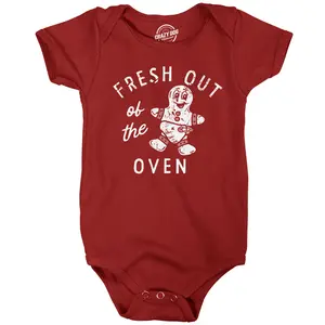 Fresh Out of The Oven Baby Bodysuit Funny Cute Xmas Baked Gingerbread Cookie Jumper for Infants Funny Baby Onesies Christmas Clothes for Baby Novelty Onesie Red -