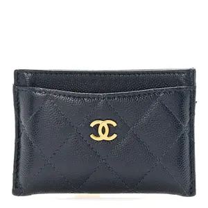 Pre-owned CHANEL Caviar Leather Small Leather Goods Caviar Quilted Card Holder Navy