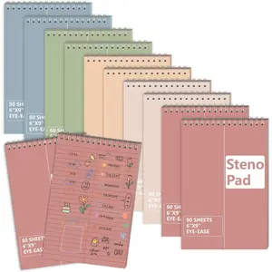 10 Pack 6X9 Pastel Gregg Ruled Top Spiral Steno Pads 50 Sheets Colored Paper Notepads for School College Office, 5 Colors(Red Pink Blue Green Flesh)