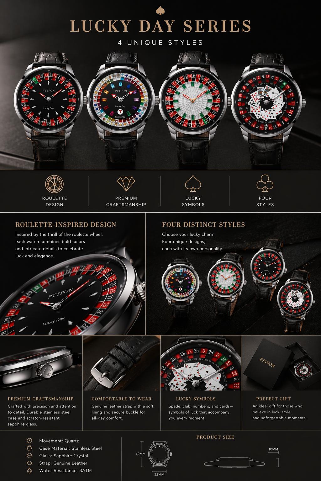 Roulette Dial Men’s Watch - Automatic NH35A Movement & Quartz Options, Sapphire Crystal Glass,High-Fashion Pairing 50M Waterproof Mechanical Wristwatch Luxury High-Quality Watch