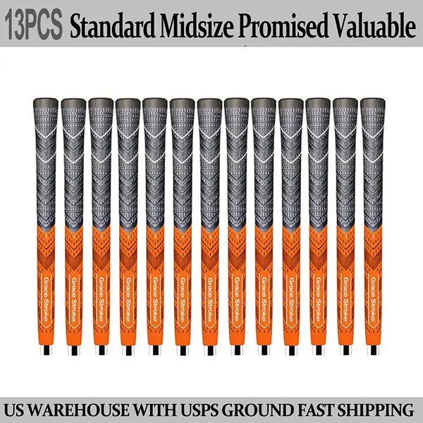 Golf Club Grips Anti Slip Natural Rubber 60R Enhanced Control Comfort Set Of 13 Standard Midsize Orange For Golf Irons Woods