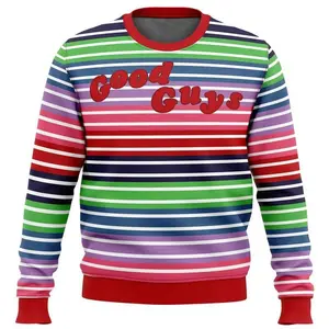 Good Guys Ugly Sweater with Rainbow Stripes – Unisex streetwear for fall/winter/spring, casual and comfortable, oversized horror-style gym sports wear for men and women