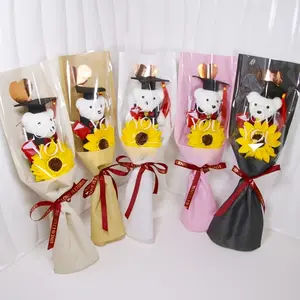 1pc of Bear Wearing a Graduation Cap with Golden Heart Wrapping Paper Bouquet, Realistic Sunflower Bouquet, a Gift for Friends, Classmates, Or Girlfriends During Graduation Season Parties