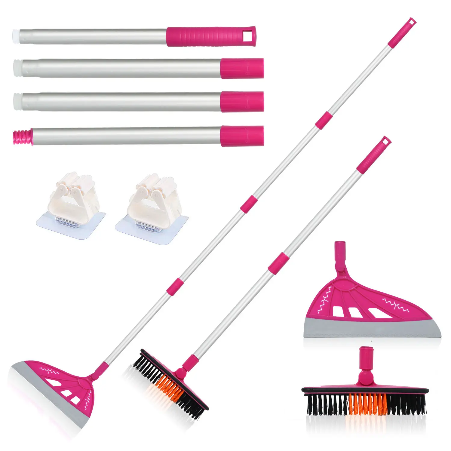 Magic Air Silicone Broom Pink Household Squeegee for Floor Cleaning Bathroom Pet Hair Broom Brush Set with Handle Multifunctional Cleaning Tool Adjustable Three Position Sizeing Tool