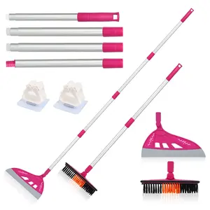 Magic Air Silicone Broom Pink Household Squeegee for Floor Cleaning Bathroom Pet Hair Broom Brush Set with Handle Multifunctional Cleaning Tool Adjustable Three Position Sizeing Tool