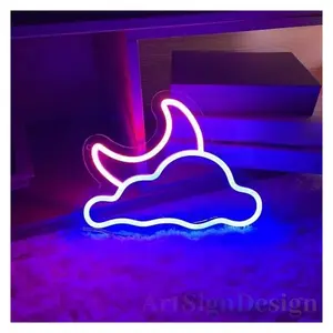 Sign Illuminated Cloud And Moon Neon Signs Lights For Bedroom Wall Decor, For Kids Room Party Decoration 20cmx27cm