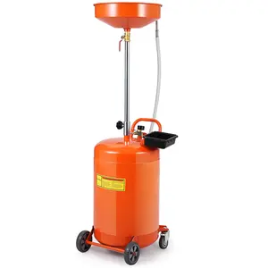 20 gal Oil Drain Tank, Portable Oil Drain Container with Adjustable Funnel Height 38 in-65 in, Air Operated Drainage Fluid Fuel Transfer Drainage with 360° Wheels & Toolbox