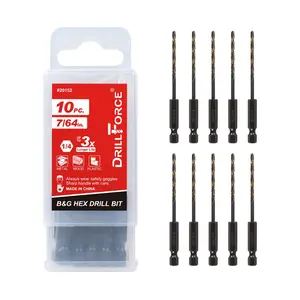 10 count 7/64" Impact Hex Drill Bit Set, Black  Drill Bits Set, HSS Quick Change Impact Driver Drill Bit Set for Copper, , Zinc Alloy, , Plastic