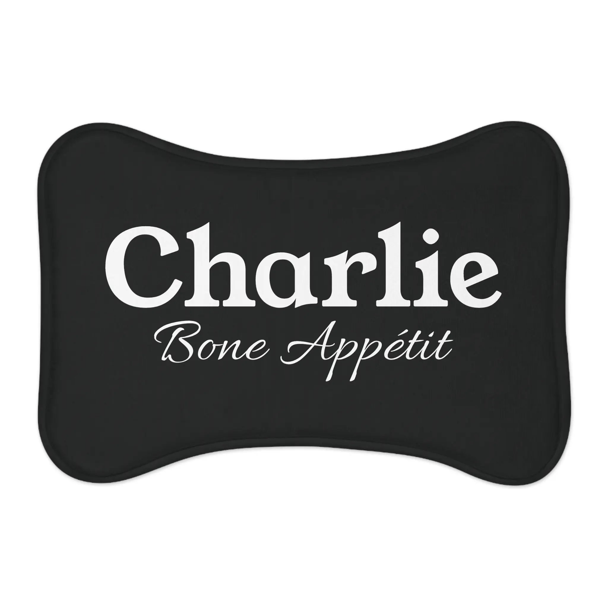Custom Name Black Pet Feeding Mat, Non Slip Memory Foam Absorbent Bowl Dog and Cat Placemat