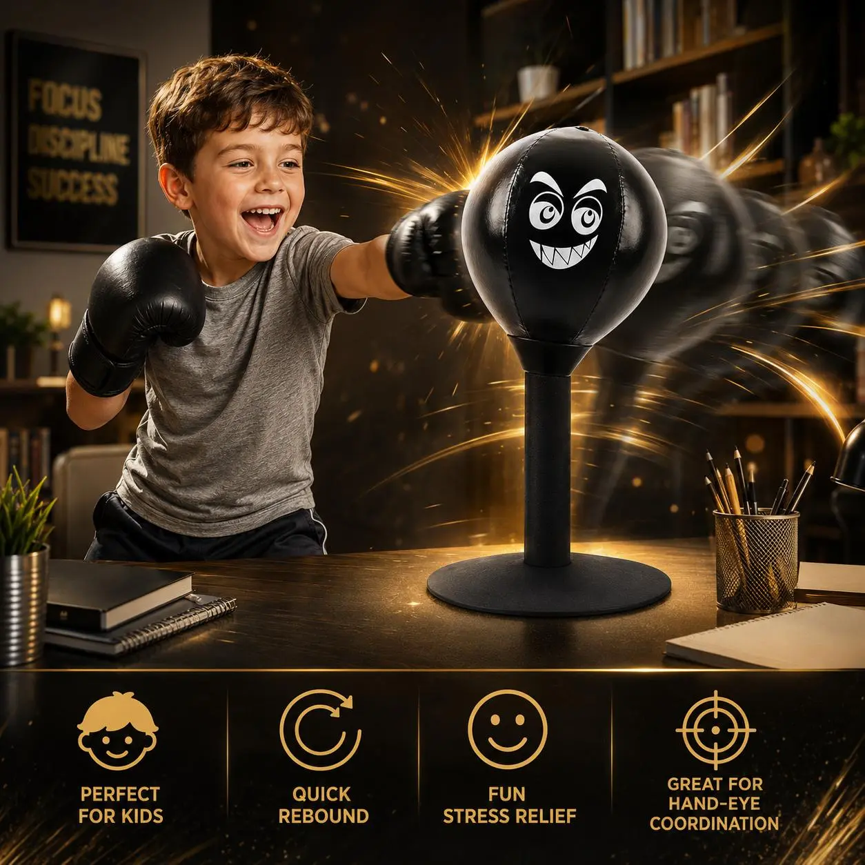 Inflatable Desktop Home Punching Bag, Fast-Rebound Carbon-Steel Spring & PU Ball, Boxing Speed Trainer with Suction Cup,Home Workout Gear for Stress Relief, Office Desktop Stress Relief Toy, Gifts for Teen Boys.