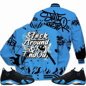 14 University Blue Outfits, Black University Blue 14s Varsity Jacket, Graphic Meme Quote Got Em Unisex T-Shirts To Match Sneakers Streetwear