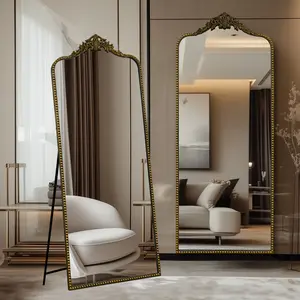 Growsun Antique Vintage Black Baroque Full Length Floor Mirror, 65’’x22’’-75’’x30’’ Ornate Full Body Mirror w/Free Standing, Wall-Mounted and Leaning Against The Wall, for Bedroom, Living Room large makeup Adjustable LED