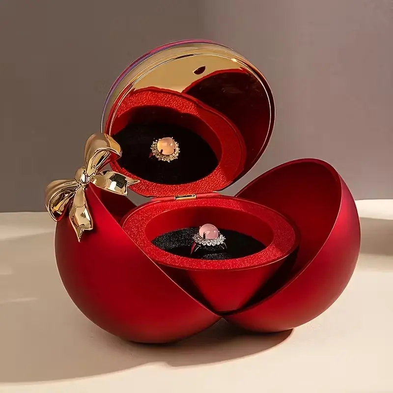 Round Bow Jewelry Box, Metal Desktop Organizer, Desktop Storage Box, Accessory Holder for Rings & Necklaces, Elegant Gift for Proposal & Valentine's Day
