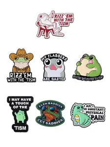 7-piece Cartoon Frog Autism Awareness Enamel Pins Rizz Em with The Tism Mental Health Metal Brooch Lapel Backpack Badge Jewelry Gifts for Friends, Hat Pins, Durable Metal Pins, Drop Set Pins