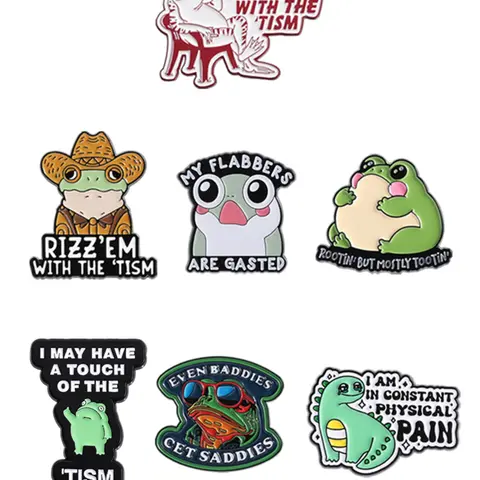 7-piece Cute Cartoon Frog Autism Awareness Enamel Pins Rizz Em with The Tism Mental Health Alloy Brooch Pin Lapel Backpack Badge Fashion Accessory Jewelry Gifts for Friends, Hat Pins, Durable Metal Pins, Drop Set Pins