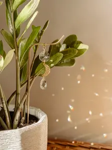 Brass Plant Stake - Hanging Sun Catcher & Celestial Moon Charm - Bohemian Home Decor - Indoor Garden Metal Stick - Decorative Houseplant Accessory