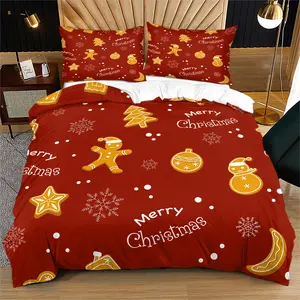 Christmas gingerbread man print duvet cover, a cute Christmas bedroom decoration gift suitable for children, including 1 bed duvet cover and 1 or 2 pillowcases without a duvet core and pillow core, Quilt Bedding Set