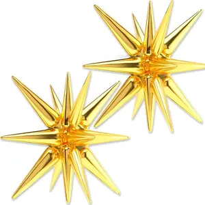 PartyWoo Gold Star Foil Balloons 2pcs 42 Inch Large Spike Explosion Mylar Balloons for Graduation Birthday Baby Shower Engagement Wedding Bridal Shower Anniversary Bachelorette Party Decorations