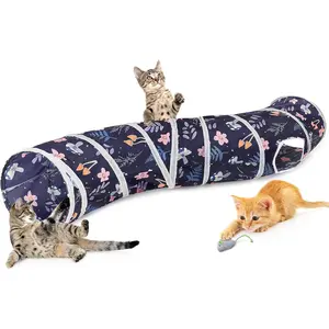 Tunnel - S-Shape Peekaboo  Cave with Toys, Foldable Tubes for Indoor Pets