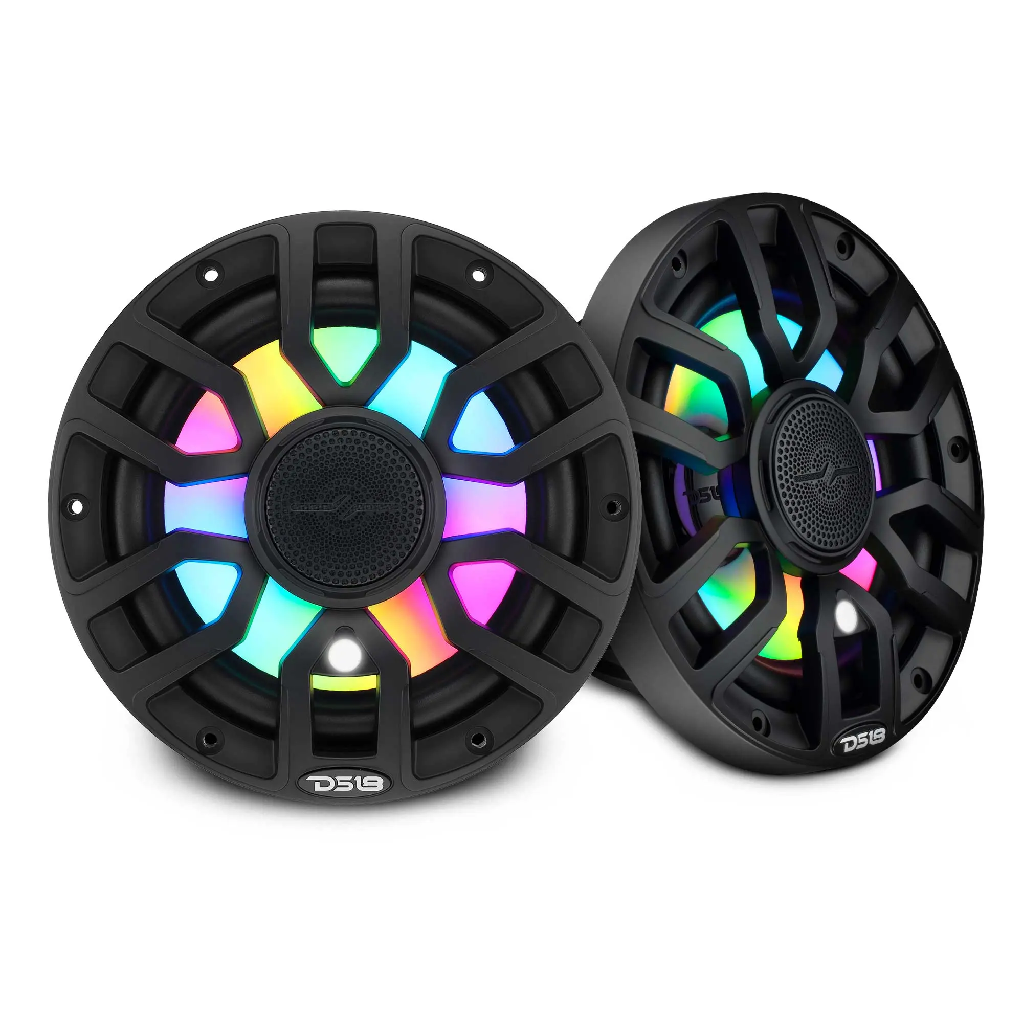 NXL 7.7 inches 2-Way Coaxial Marine Audio Speaker Set (NXL-IQ7.7/BK) - Bullet Tweeters, Digital LED Lights, RGB Deck Glow, Glass Fiber Construction, 12V Input, 175W RMS, 4-Ohm, Marine Mount, 350W Max, Resistant