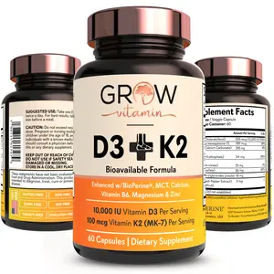 Grow Vitamin Organic Vitamin D3 & K2 w/MCT Oil (10,000 IU) MK7 - 60 capsules