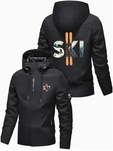 Men's Lightweight Windproof Ski Jacket with Zipper and Hat, Casual Slim-Fitting Coat for Snowboarding, Cycling, Fishing