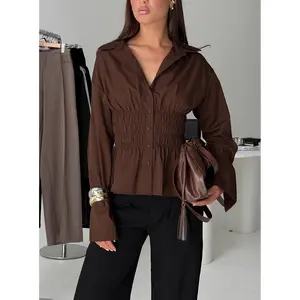 As You Are Shirred Button Up Top Chocolate