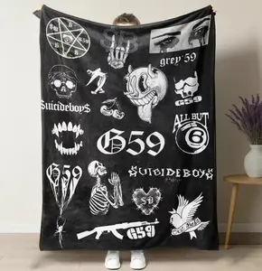 Suicideboys G59 Records Collage Fleece Blanket - Hip Hop Rap Themed Soft Cozy Throw with Iconic  uicideboy  & Grey59 Graphics, Perfect for Fans, Couch, Bed, and Gift