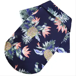Tropical Dog Shirt for Summer, Hawaiian Style with Hibiscus, Palm Trees and Pineapple Pattern, Festive Beachwear for Medium and Small Dogs
