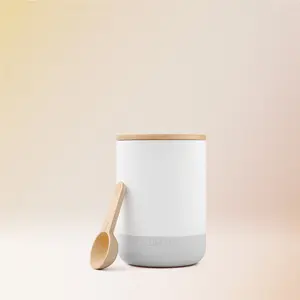 Dirty Labs Ceramic Canister with Wood Bamboo Lid - Reusable, Refillable Multi-Purpose Kitchen Organizer - 621 mL