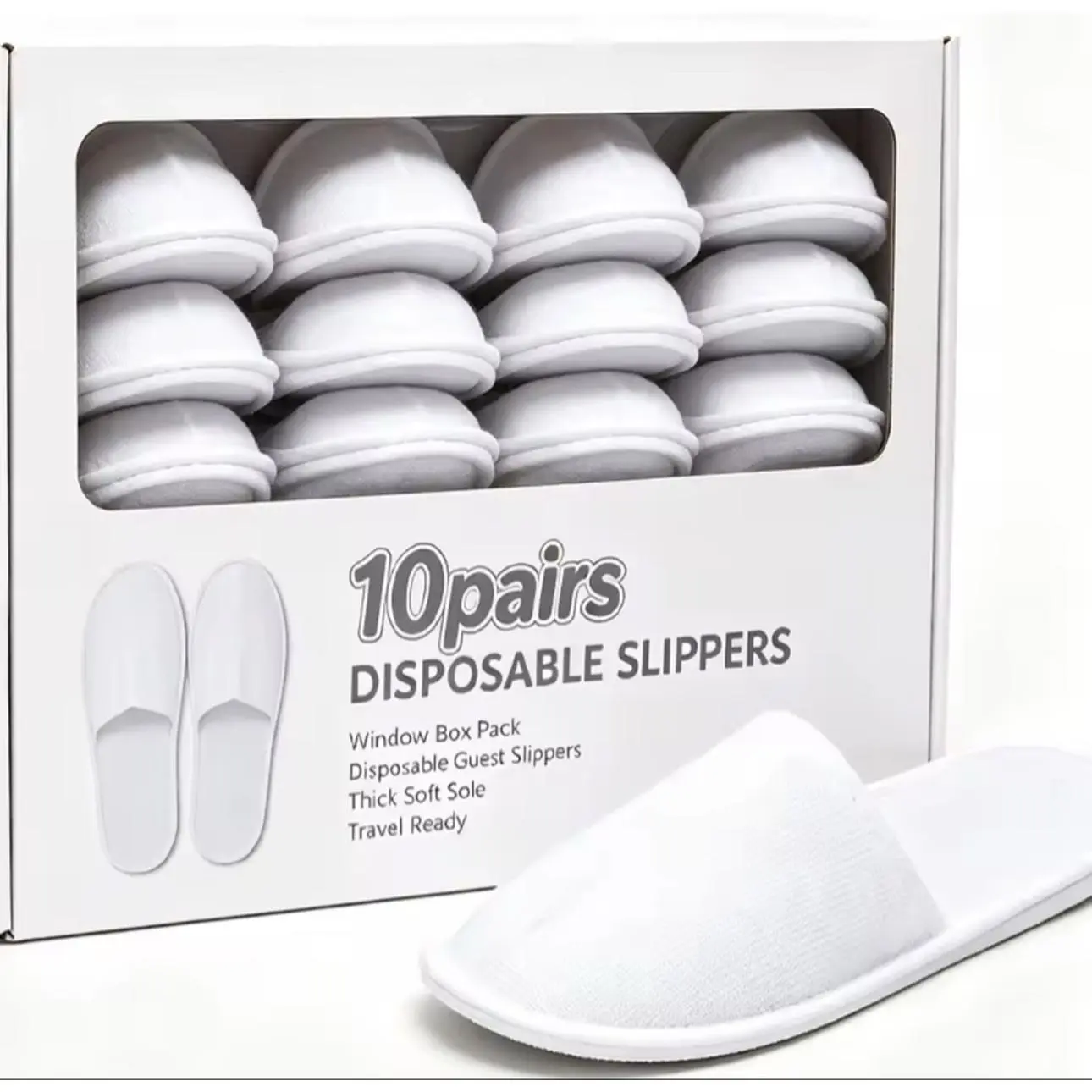 White Hotel Slipper Unisex Disposable Slippers for Home Guests Non-Slip Bathroom Spa Slippers Shoes for Men Women 10 Pairs Travel Ready