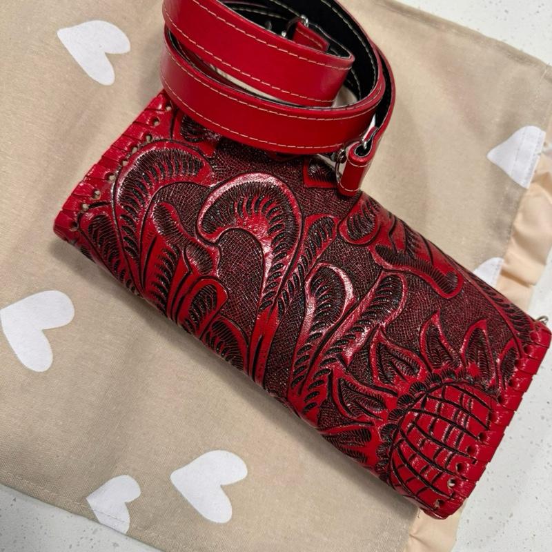 "Coco Candy Apple Dream" Crossbody Artisan Made Red Leather Embossed Design Handcrafted Shoulder Bag