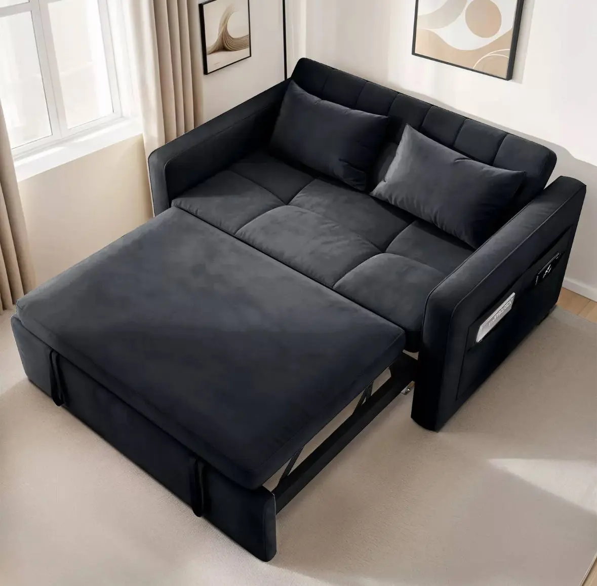 55" 3 in 1 Convertible Sleeper Sofa Bed Velvet Loveseat Pull Out Sofa Bed Couch