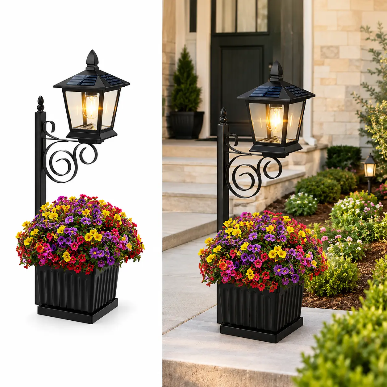 1/2Pcs Self-Powered Outdoor Solar Lantern Planter - Lantern Form Garden Lamp, Decorative Pathway Light with Flower Pot for Porch, Fall Home Decor