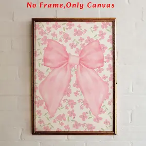 Bow & Flower Pattern Unframed Painting, Canvas Wall Art, Wall Decor for Home Living Room Bedroom, Home Decor, Ornaments