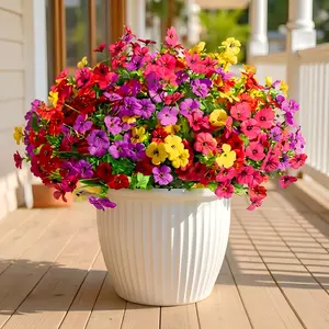 12/24 Bundles UV Resistant Artificial Daisy Flowers for Outdoors, Faux Silk Summer Fake Plants Greenery for Porch, Yard, Garden, Window Box & Home Decor