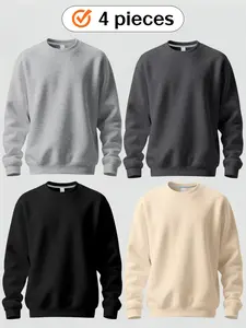 Men's 4-Piece Long Sleeve Crew Neck Loose Sweatshirt Set -Color Plain Casual Tops, Solve Daily Outfit Monotony for Fashionistas & Commuters, Perfect for Leisure, Street Style & Daily Wear Occasions，Family, union, couple style pullover hoodies, Menswear