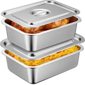 2 Pack 4 Inch Extra Deep Lasagna Baking Pan Set with Lid, 11"x14.2" 7.4qt & 8.6"x12.5" 4qt Rectangular Large Stainless Steel Nonstick Roasting Pans Deep Baking Dish Set for Oven