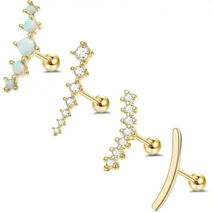 MILACOLATO 4Pcs 16G Cartilage Earrings for Women Helix Earrings Conch Piercing Jewelry Opal CZ Bar Cartilage Daith Tragus Piercing Jewelry Screw Back Stud Earrings Set