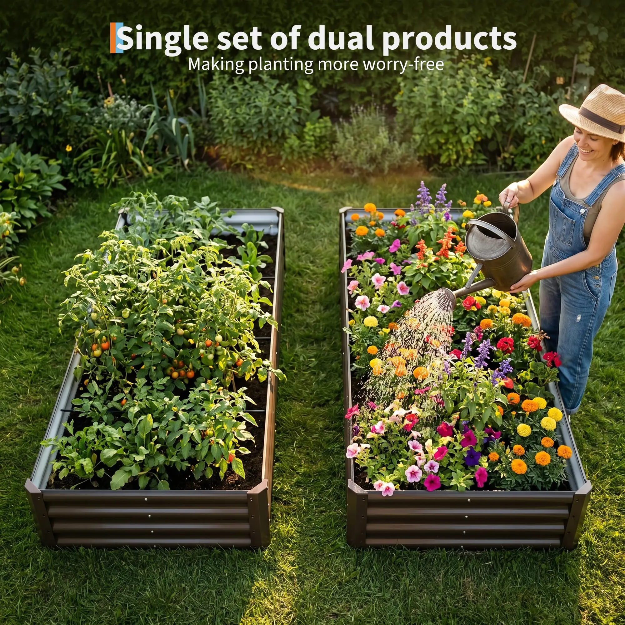 2-pack 6*3*1FT Galvanized Steel Raised Garden Beds, Outdoor Above-Ground Vegetable and Flower Planting Boxes, Metal Raised Beds for Gardening