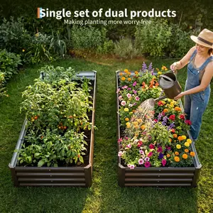 2-pack 6*3*1FT Galvanized Steel Raised Garden Beds, Outdoor Above-Ground Vegetable and Flower Planting Boxes, Metal Raised Beds for Gardening