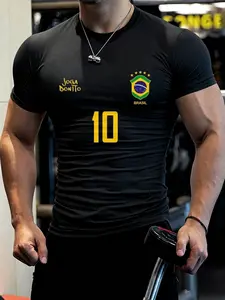 Men's Sporty Graphic T-Shirt, Athletic Top, Loose-Fitting, Breathable Quick-Dry Fabric, Ideal for Fitness Training, Outdoor Activities, Street Style, Dry Fit Shirts