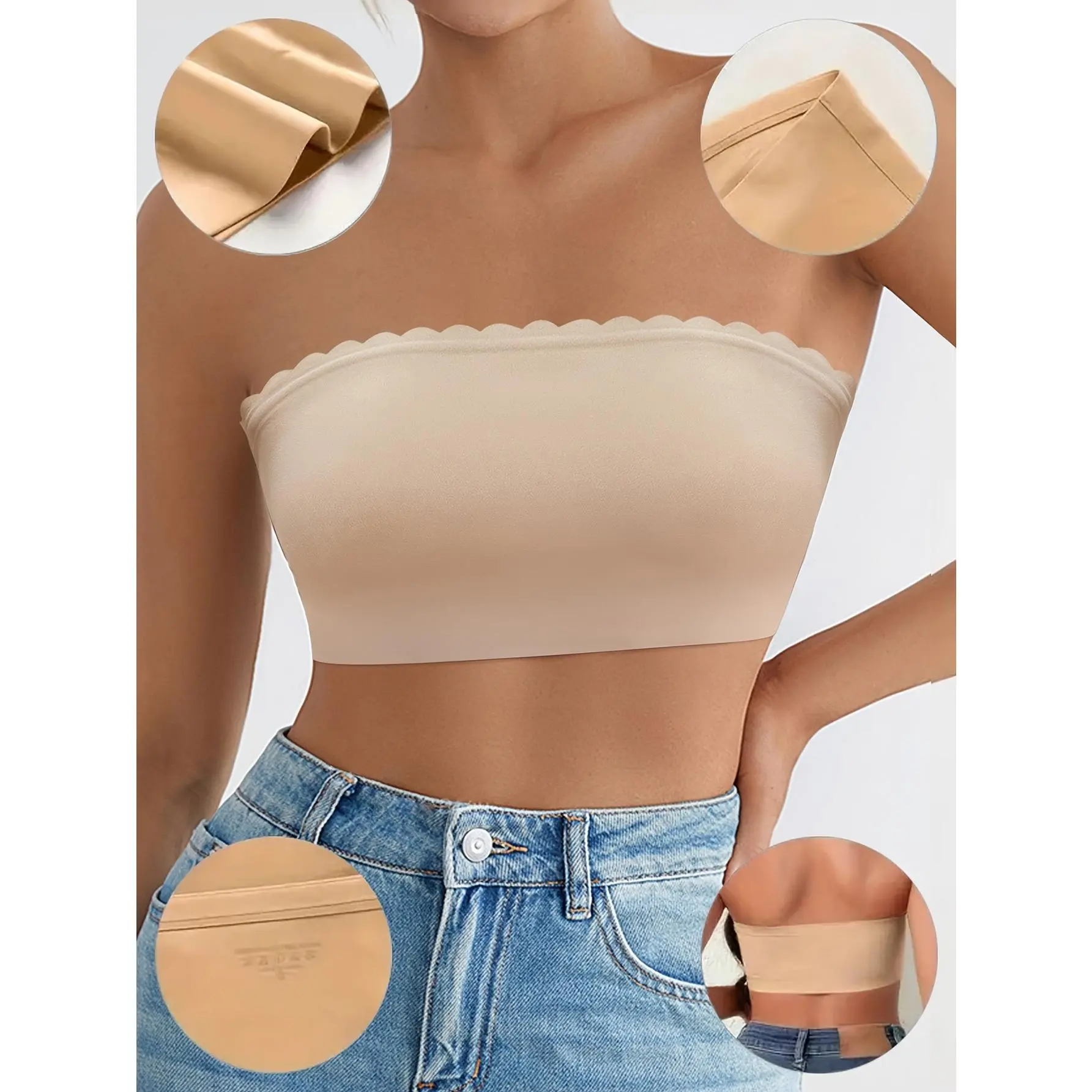 Seamless Strapless Bandeau Bra for Women - Invisible, Non-Slip, Full Coverage, No Underwire, Breathable Nylon Blend, Anti-Sagging Tube Top Style Bra, Plus Size Bra