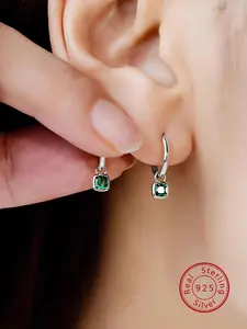 S925 Sterling Silver Simple Elegant Fashion Retro Square Artificial Zircon Decor Dangle Earrings, Fashion Jewelry for Party, Daily Clothing Decor, Trendy All-match & Exquisite Jewelry for Birthday Gift