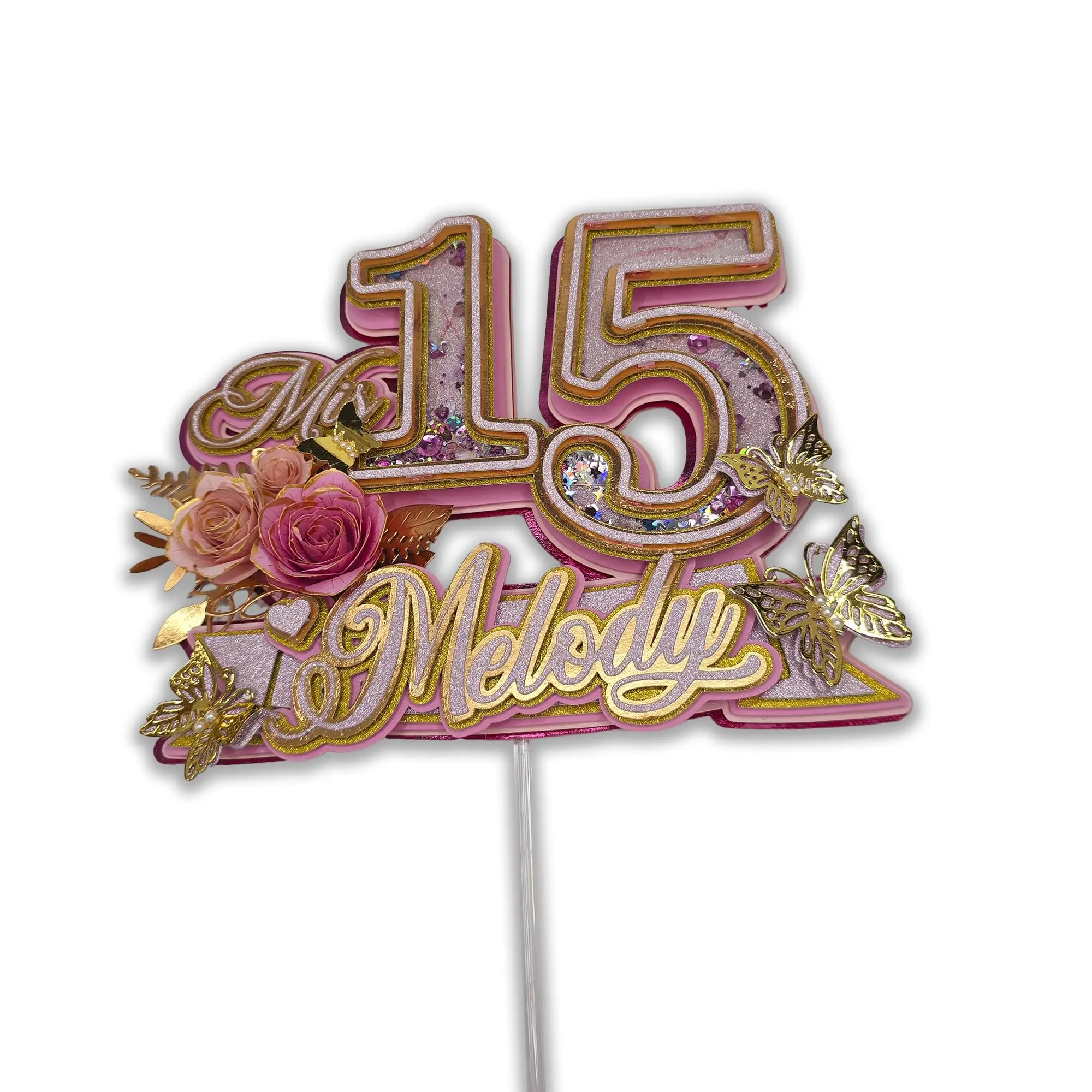Handmade Personalized 3D Glitter Whimsical Cartoon Cake Topper for Children's Birthday Parties (Mis 15)
